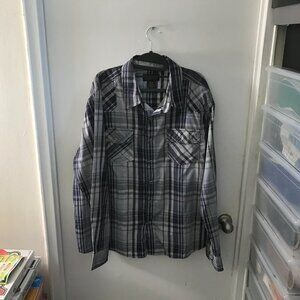 Men's No Boundaries Plaid Shirt Grey/Navy Blue - Size 2XL (50-52)